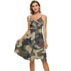 Camouflage Pattern Background Sleeveless Tie Front Chiffon Dress