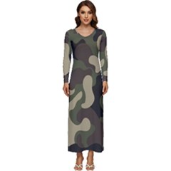 Camouflage Pattern Background Long Sleeve Velour Longline Maxi Dress by artworkshop