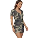 Camouflage Pattern Background Low Cut Cap Sleeve Mini Dress View3