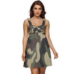 Camouflage Pattern Background Ruffle Strap Babydoll Chiffon Dress