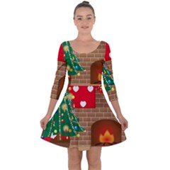 Christmas Room Quarter Sleeve Skater Dress by artworkshop