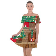 Christmas Room Off Shoulder Velour Dress