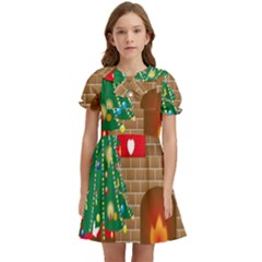 Christmas Room Kids  Bow Tie Puff Sleeve Dress