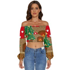 Christmas Room Long Sleeve Crinkled Weave Crop Top