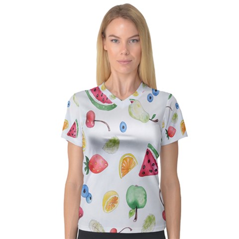 Fruit Summer Vitamin Watercolor V-neck Sport Mesh Tee by artworkshop