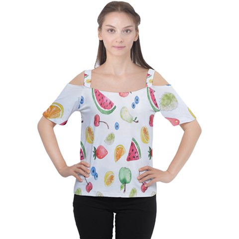 Fruit Summer Vitamin Watercolor Cutout Shoulder Tee by artworkshop