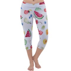 Fruit Summer Vitamin Watercolor Capri Yoga Leggings by artworkshop