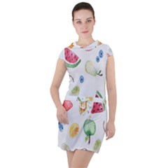 Fruit Summer Vitamin Watercolor Drawstring Hooded Dress by artworkshop