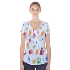 Fruit Summer Vitamin Watercolor Short Sleeve Front Detail Top by artworkshop