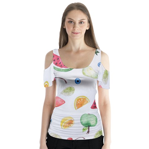 Fruit Summer Vitamin Watercolor Butterfly Sleeve Cutout Tee  by artworkshop