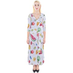 Fruit Summer Vitamin Watercolor Quarter Sleeve Wrap Maxi Dress by artworkshop