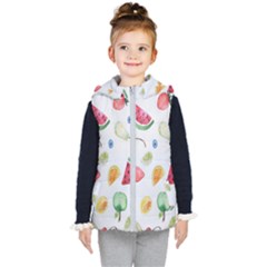 Fruit Summer Vitamin Watercolor Kids  Hooded Puffer Vest by artworkshop