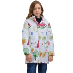 Fruit Summer Vitamin Watercolor Kid s Hooded Longline Puffer Jacket by artworkshop