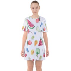 Fruit Summer Vitamin Watercolor Sixties Short Sleeve Mini Dress by artworkshop