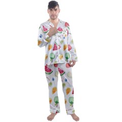 Fruit Summer Vitamin Watercolor Men s Long Sleeve Satin Pajamas Set by artworkshop