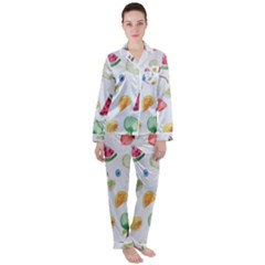 Fruit Summer Vitamin Watercolor Women s Long Sleeve Satin Pajamas Set	 by artworkshop