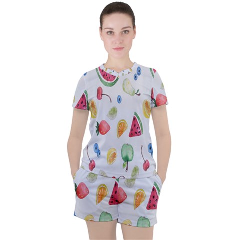 Fruit Summer Vitamin Watercolor Women s Tee And Shorts Set by artworkshop