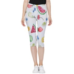 Fruit Summer Vitamin Watercolor Inside Out Lightweight Velour Capri Leggings  by artworkshop