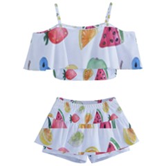 Fruit Summer Vitamin Watercolor Kids  Off Shoulder Skirt Bikini by artworkshop