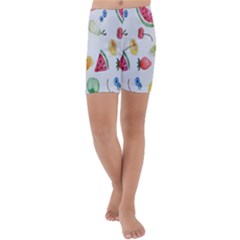 Fruit Summer Vitamin Watercolor Kids  Lightweight Velour Capri Yoga Leggings by artworkshop