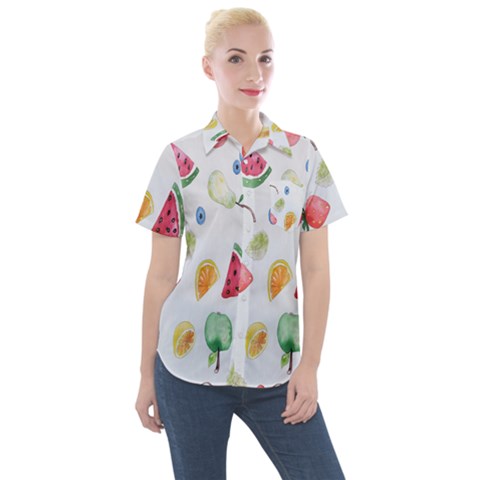 Fruit Summer Vitamin Watercolor Women s Short Sleeve Pocket Shirt by artworkshop