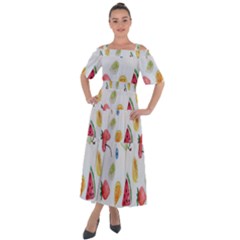 Fruit Summer Vitamin Watercolor Shoulder Straps Boho Maxi Dress  by artworkshop