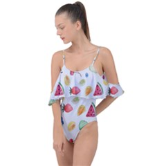 Fruit Summer Vitamin Watercolor Drape Piece Swimsuit by artworkshop