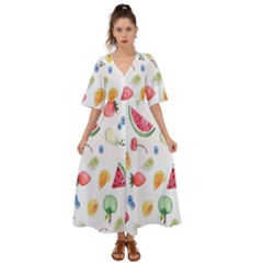 Fruit Summer Vitamin Watercolor Kimono Sleeve Boho Dress by artworkshop