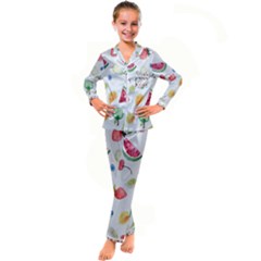 Fruit Summer Vitamin Watercolor Kid s Satin Long Sleeve Pajamas Set