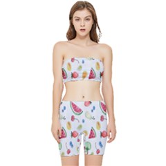 Fruit Summer Vitamin Watercolor Stretch Shorts And Tube Top Set by artworkshop