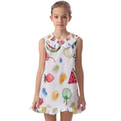 Fruit Summer Vitamin Watercolor Kids  Pilgrim Collar Ruffle Hem Dress