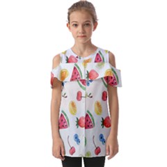 Fruit Summer Vitamin Watercolor Fold Over Open Sleeve Top