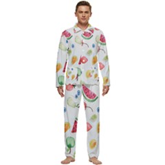 Fruit Summer Vitamin Watercolor Men s Long Sleeve Velvet Pocket Pajamas Set by artworkshop