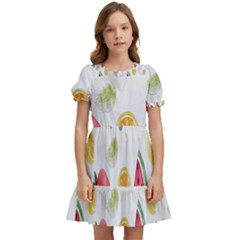 Fruit Summer Vitamin Watercolor Kids  Puff Sleeved Dress by artworkshop