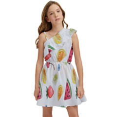 Fruit Summer Vitamin Watercolor Kids  One Shoulder Party Dress by artworkshop