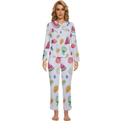 Fruit Summer Vitamin Watercolor Womens  Long Sleeve Lightweight Pajamas Set