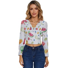 Fruit Summer Vitamin Watercolor Long Sleeve V-neck Top