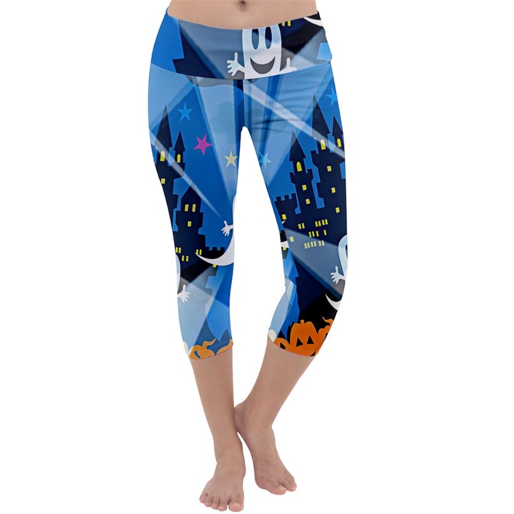 Halloween Ghosts Haunted House Capri Yoga Leggings