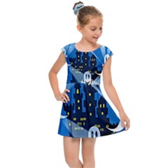 Halloween Ghosts Haunted House Kids  Cap Sleeve Dress by artworkshop