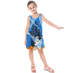 Halloween Ghosts Haunted House Kids  Sleeveless Dress by artworkshop