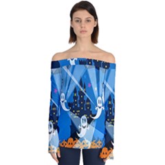 Halloween Ghosts Haunted House Off Shoulder Long Sleeve Top by artworkshop