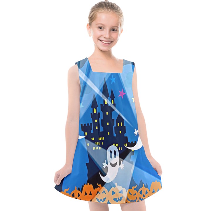 Halloween Ghosts Haunted House Kids  Cross Back Dress