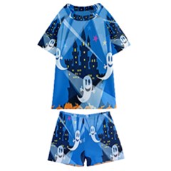 Halloween Ghosts Haunted House Kids  Swim Tee And Shorts Set by artworkshop