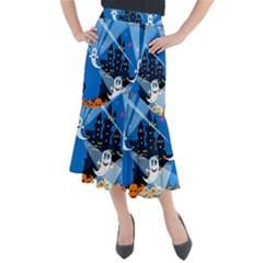 Halloween Ghosts Haunted House Midi Mermaid Skirt by artworkshop