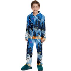 Halloween Ghosts Haunted House Kids  Long Sleeve Velvet Pajamas Set