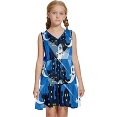 Halloween Ghosts Haunted House Kids  Sleeveless Tiered Mini Dress by artworkshop