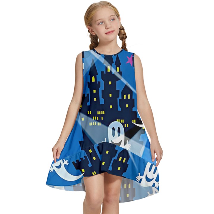 Halloween Ghosts Haunted House Kids  Frill Swing Dress