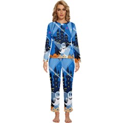 Halloween Ghosts Haunted House Womens  Long Sleeve Lightweight Pajamas Set by artworkshop