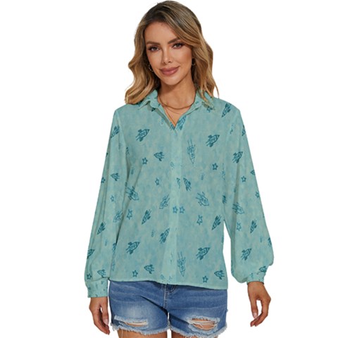 Missile Pattern Women s Long Sleeve Button Down Shirt by artworkshop