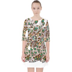 Peacock Graceful Bird Animal Quarter Sleeve Pocket Dress by artworkshop